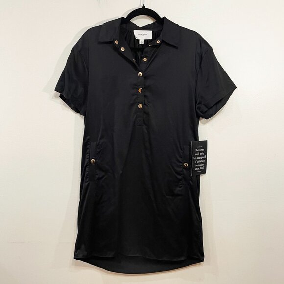 New Tuckernuck Oakley Gold Button 100% Cotton Mini Dress Black XS $118 - Picture 4 of 9